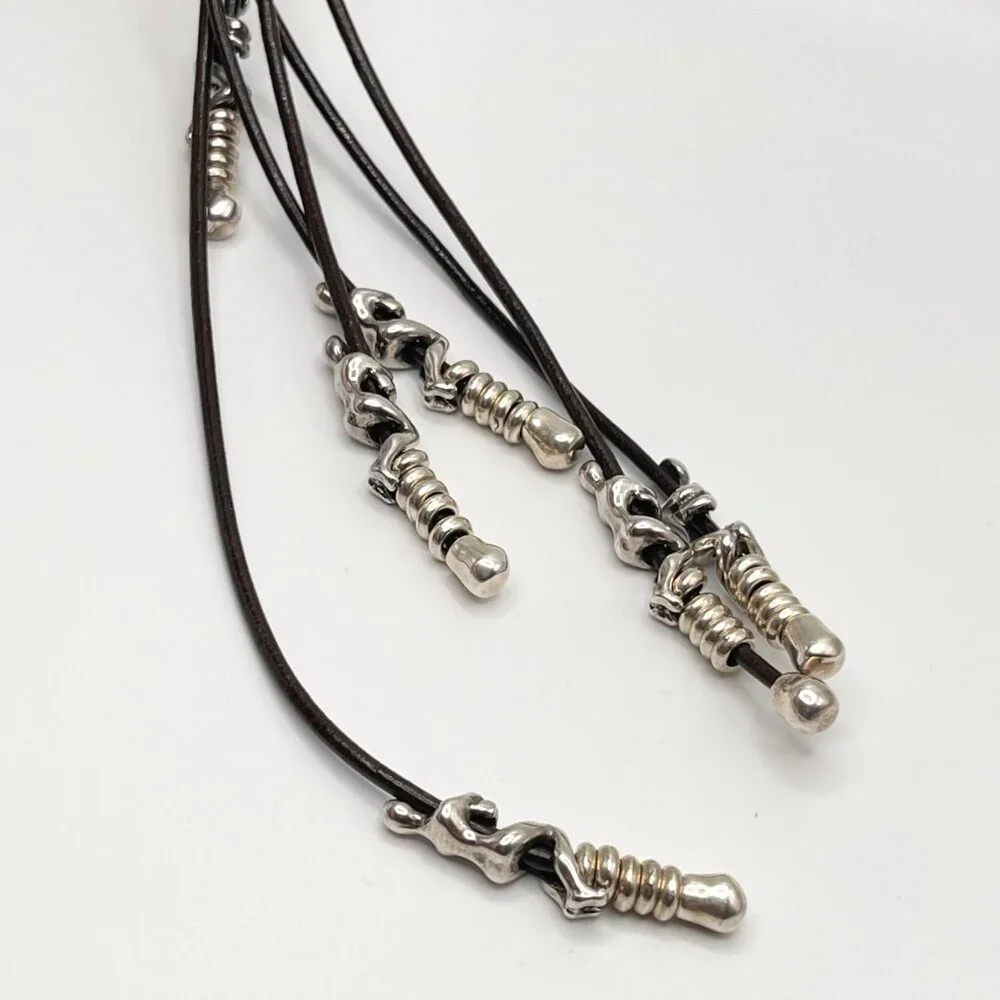 UNO de 50 Leather Silver plated Necklace Skalator Woman Climb BOHO Tassel Dangle - Picture 13 of 16